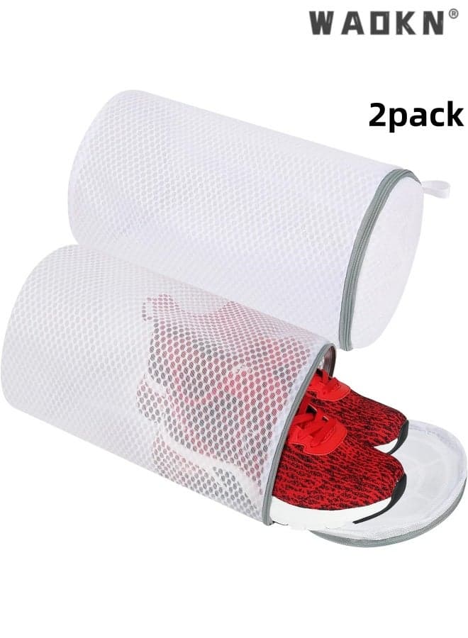 Shoe Washing Machine Bag , 2 Pack Honeycomb Mesh Laundry Bag with Zipper for Sneakers, Running Shoes, Sock, Bras, Delicates and Toys , for travel and hotel , portable , anti-deformation , 38x18cm , white .