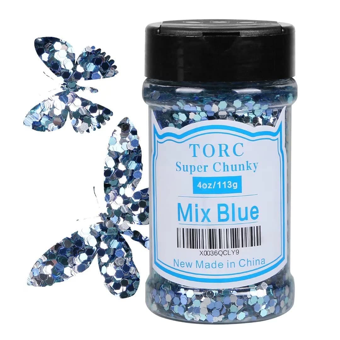 TORC Blue Silver Chunky Glitter 4 OZ Glitter for Crafts Resin Arts Cosmetic Festival Makeup Nail Art 110 25 mm