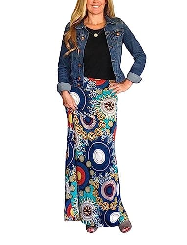 Yinggeli Women's Bohemian Print Long Maxi Skirt (Small, C-Flower)