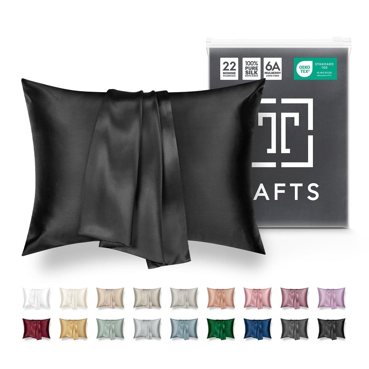 Tafts Pillow Cases 22mm 100 Pure Mulberry 6A Silk Pillowcase for Hair Skin with Zipper Closure Cooling Natural Organic Double Sided Silk Pillow Case Midnight Black Queen 20x30 1pc