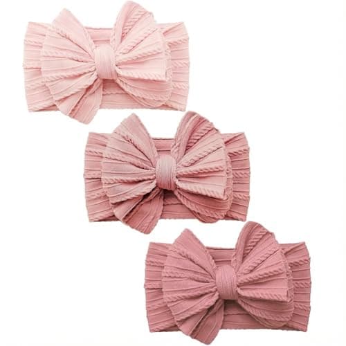 YWAOAIJD Baby Bows Headbands Soft Nylon Handmade Hair Accessories for Newborn Infant Toddler Kids 3 Mixed Pink Large