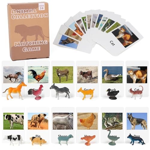 MEROCO Montessori Animal Match Cards Miniature Poultry Animals with Matching Cards 2 Part Montessori Learning Toy Language Materials TZX106