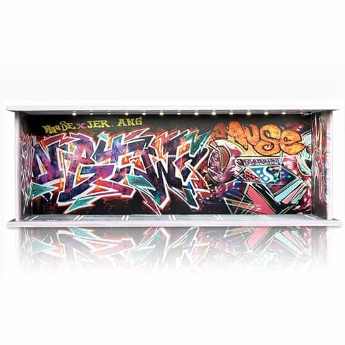 Saichotoy Display Case for Hot Wheels Stackable Parking Garage for 164 Scale Matchbox Toy Car FoamBoard Storage for Monster Trucks with LED Light and Acrylic Cover Graffiti Wall