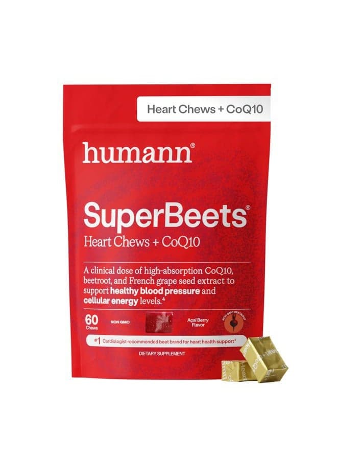 humanN SuperBeets Heart Chews Advanced - 100mg of CoQ10 Plus Beetroot & Grape Seed Extract, 60 Count