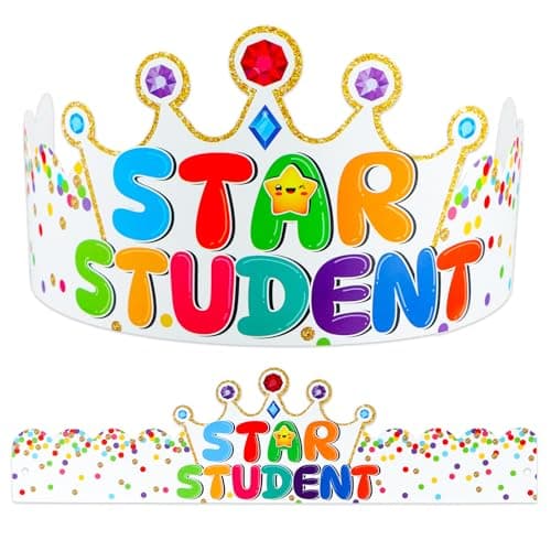 D4DREAM Star Student Paper Crowns 24pcs Adjustable Star of The Week Paper Hats for Kids Student of the Week or Month Crowns for Kindergarten Classroom Teachers Rewards Back to School Supplies