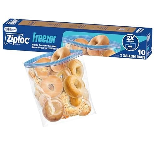 Ziploc 2 Gallon Food Storage Freezer Bags, Grip 'n Seal Technology for Easier Grip, Open, and Close, 10 Count (Packaging May Vary)