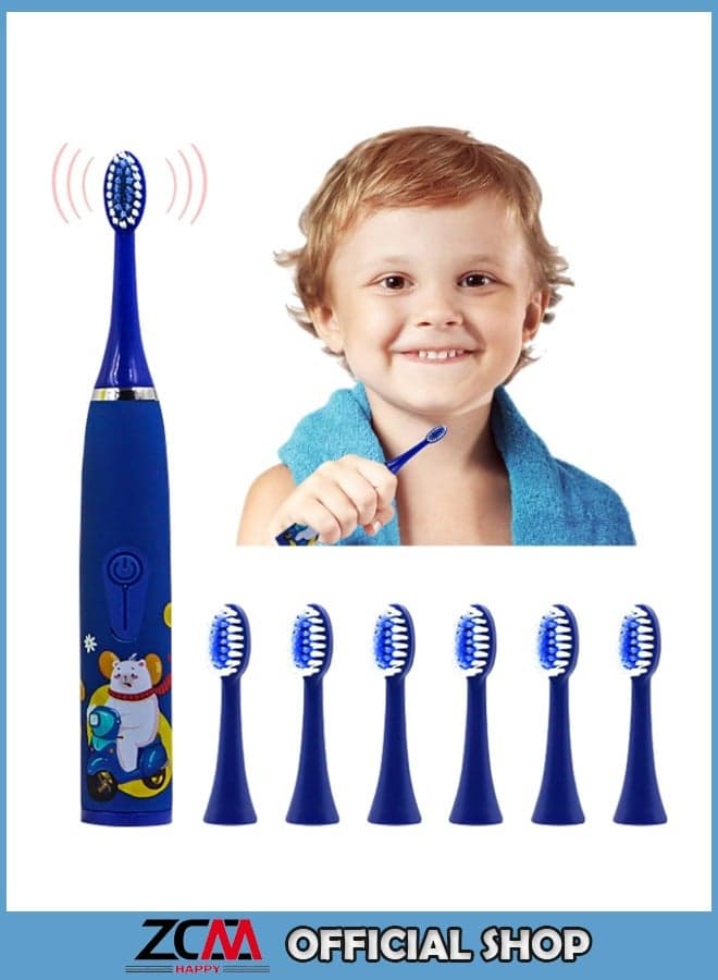 Ultrasonic Electric Children's Toothbrush Super Soft Waterproof Teeth Cleaning Artifact USB Charging with 6 Heads Electric Toothbrush for Kids Kids Dental Hygiene Product
