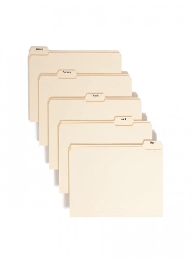 Smead Indexed File Folders, Monthly (Jan-Dec), 1/5-Cut Tab, Assorted Positions, Letter Size, Manila, 1 Set of 12 (11765)