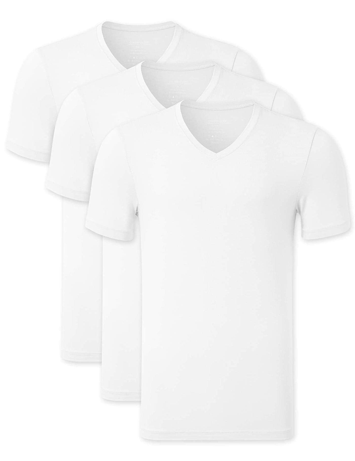 COLORFULLEAF Mens Undershirts Regular Fit TShirts Short Sleeve VNeck Tees 3Pack Multipack 3White S