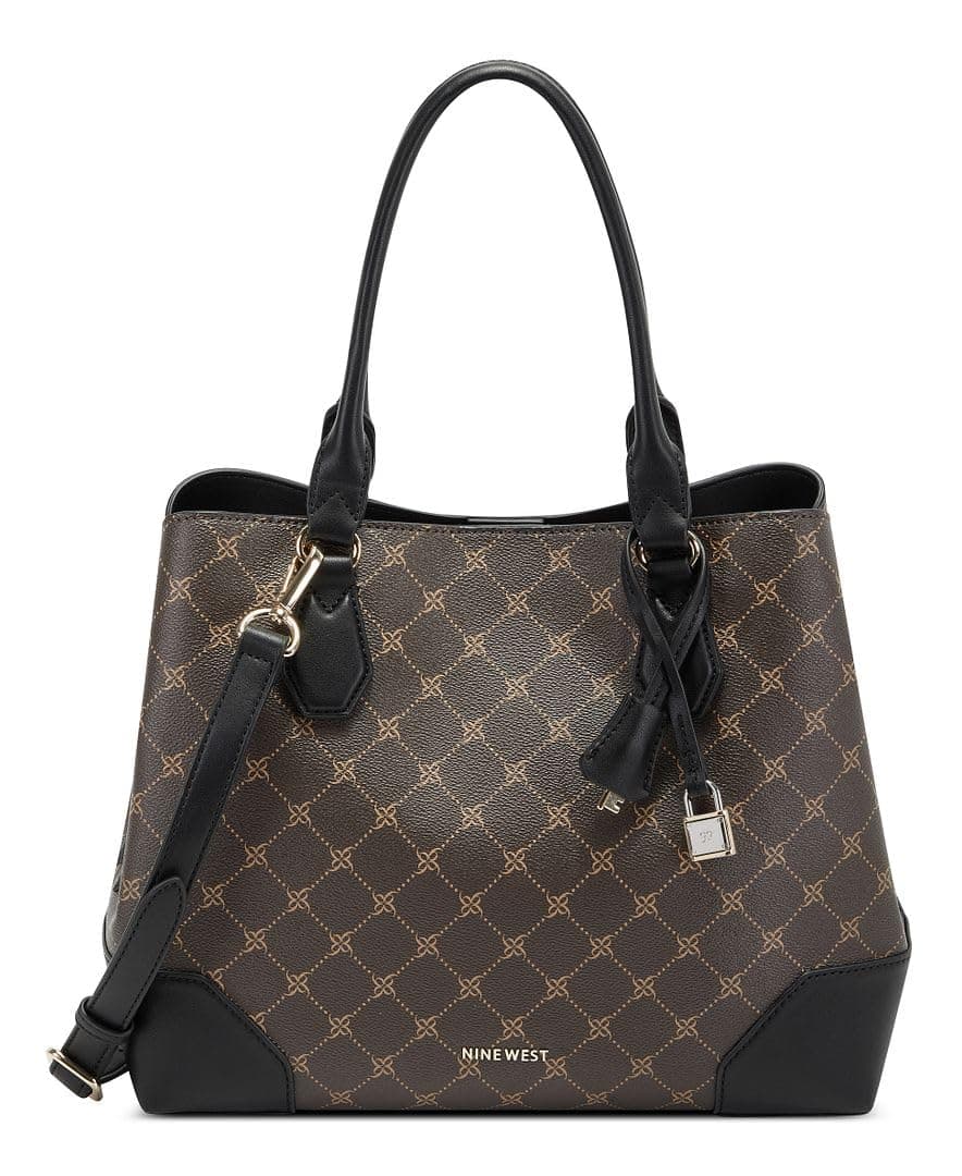 Nine West womens Brooklyn Jet Set Carryall SATCHEL, Brown/Black, One Size US