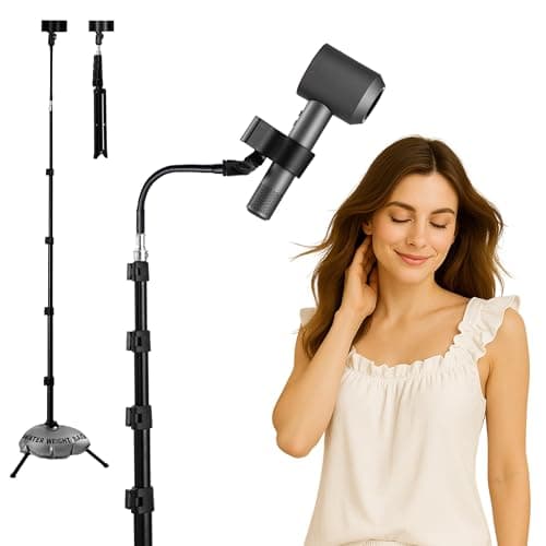 Hugabow Hair Dryer Stand - 360° Rotating Universal Holder, 20-65 Inch Adjustable, Hands Free for Pain Relief & Multi-Tasking
