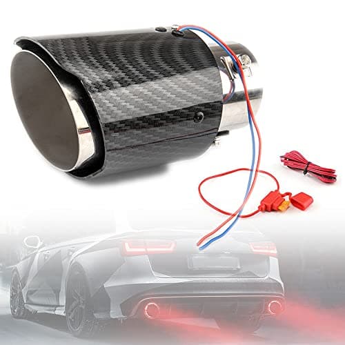 WENJTP 2.25 Inch LED Exhaust Tip Tailpipe Tip 60mm Straight Carbon Fiber Style Bolt Clamp On for Cars HTRACING (Red Light)