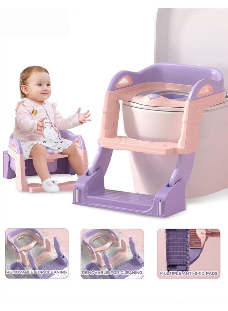 2 in 1 Kids Potty Training Seat with Anti-Slip Step Ladder, Height Adjustable,Baby Toddler Toilet Seats for Boys and Girls