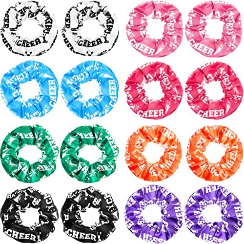 Hanaive 16 Pcs Cheer Scrunchies Bulk Cheer Hair Accessories Cheerleading Hair Ties Cute Elastic Scrunchies Hairband Ponytail Holder for Women Team Sport Player Gift Birthday Party 8 Colors