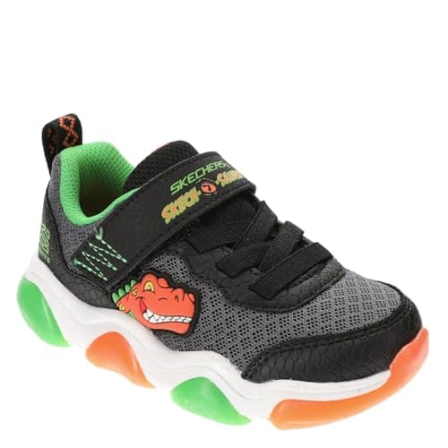 Skechers Boy's Mighty Glow 2.0-Dino-Bolt Sneaker, Black/Orange, 7 Toddler