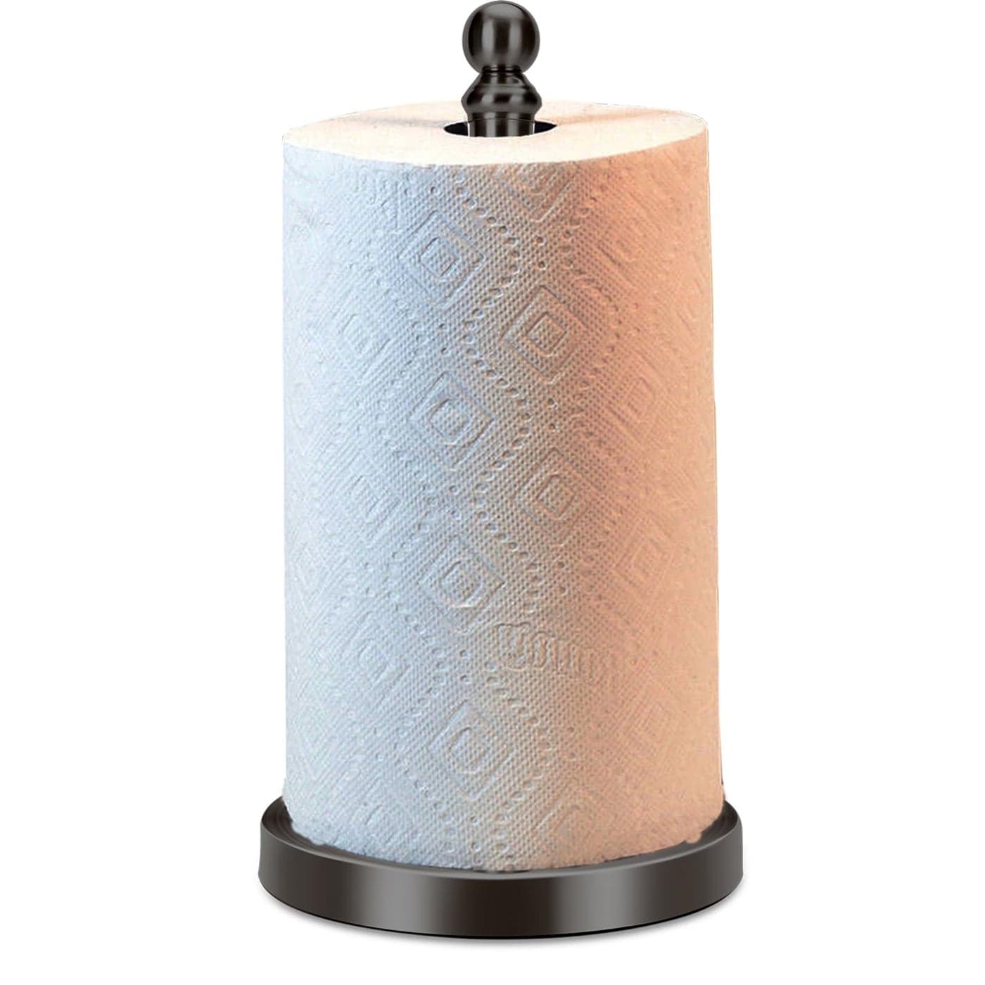 Black Paper Towel Holder Countertop Standing Paper Towel Roll Holder for Kitchen Bathroom with Weighted Base for OneHanded Operation Stainless Steel in Black Matte Finish