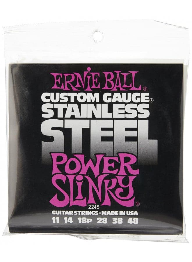 Ernie Ball Power Slinky Stainless Steel Electric Guitar Strings, 11-48 Gauge (P02245)
