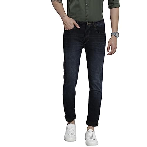 The Indian Garage Co Men Skinny Fit Solid Mid-Rise Stretchable Jeans Dark Blue