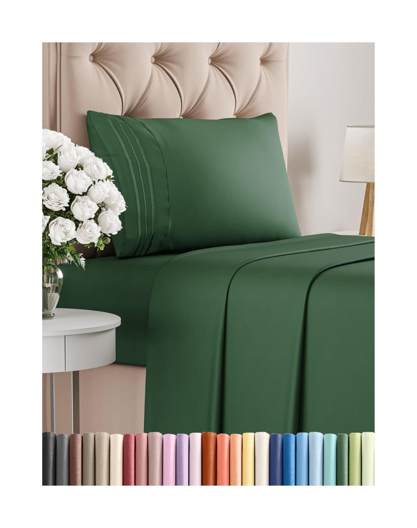 Twin Size 3 Piece Sheet Set Comfy Breathable Cooling Bed Sheets Set Hotel Luxury Bedding for Women Men Kids Teens Boys Girls Deep Pockets Soft Wrinkle Free OekoTex Emerald Green