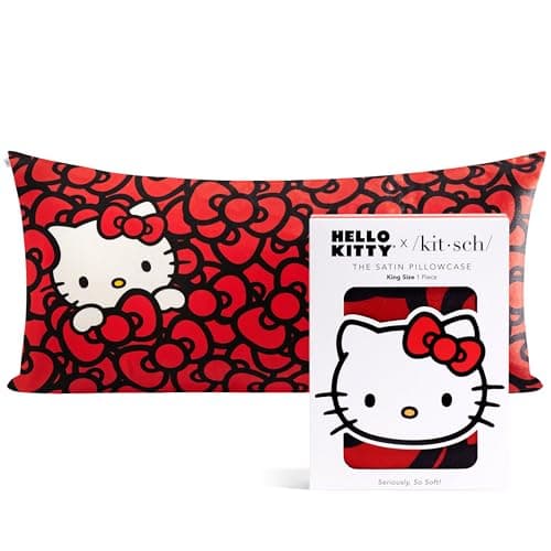Kitsch x Hello Kitty Satin Pillowcase Toddler Pillowcase with Zipper Smooth Cooling Satin Toddler Pillow Case for Hair Skin Kids Pillowcase King Size 19x36 Sea of Bows