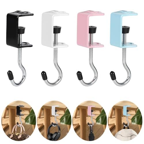 4 Pack Heavy-Duty Purse Hooks for Table & Desk - 50lb Capacity High-Strength Alloy Hanger, Multi-Use Organizer for Handbag, Backpack, Headphone, Space-Saving Office Table Accessories (Multicolor)
