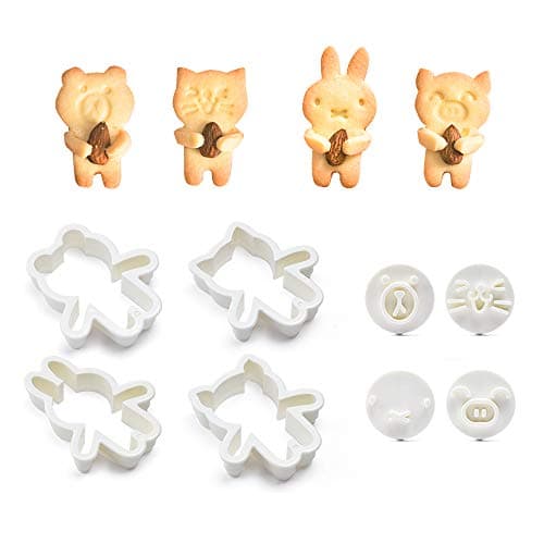 Aprildecember666 Cute Animal Cookie Cutters, Bear, Cat, Bunny, Piglet Cookie Cutter and Face Stamps, 8-Piece Set