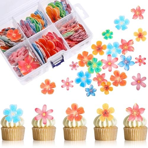 314 Pieces Flowers Cupcake Toppers Wafer Flower Birthday Party Decorations Hibiscus Wildflower Cupcake Picks Baby in Bloom Baby Shower Cake Decorations for Girls Women