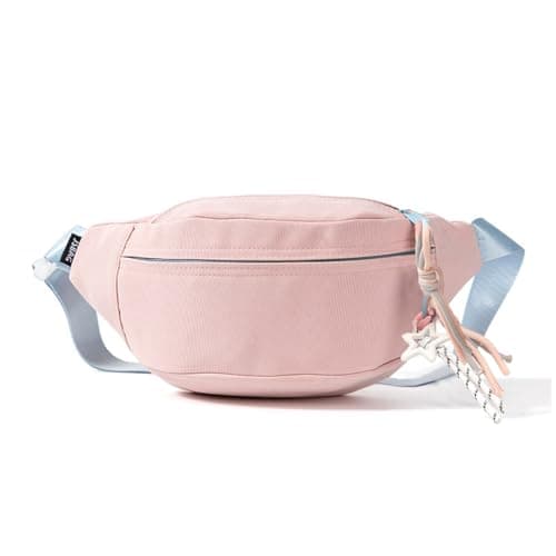 PALAY® Waist Bag Pink Waterproof Nylon Chest Bags Double Layer Day Fanny Pack Braided Rope Zipper Puller Crossbody Bag Travel Lightweight Shoulder Bags for Women