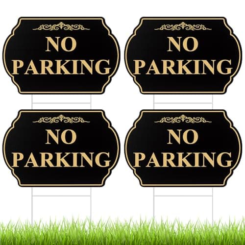 4 Pcs No Parking Signs with Stakes, 12" x 8" Heavy-duty Private Property No Parking Sign, Wedding Parkings Signs, Weatherproof & UV Protected Double Sided Metal Yard Sign for Driveway, Business