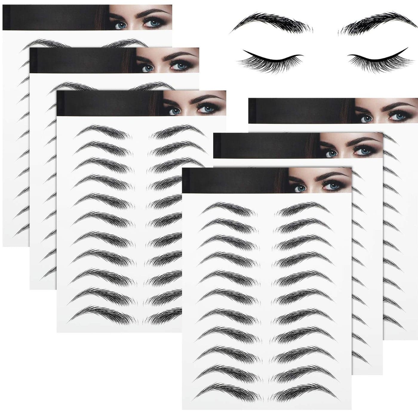 Blulu 6 Sheets 4D HairLike Waterproof Eyebrow Tattoos Stickers Eyebrow Transfers Temporary Brow Tattoo Peel Off Grooming Shaping Sticker in Arch Style 66 Pairs BlackHigh Arch Eyebrow