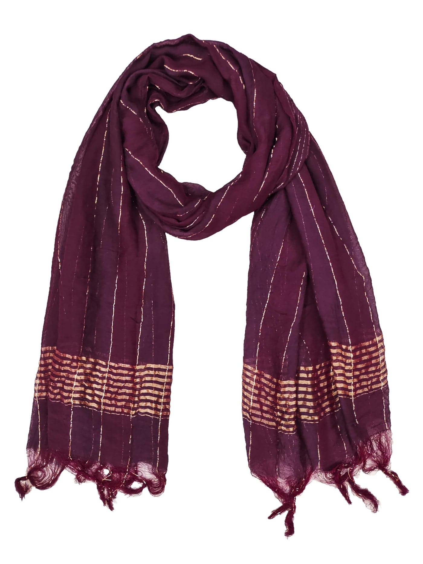 TRENDMALLS Women's Chinon Silk Golden Zari Weaving Stripes Design Dupatta (D09-Purple)