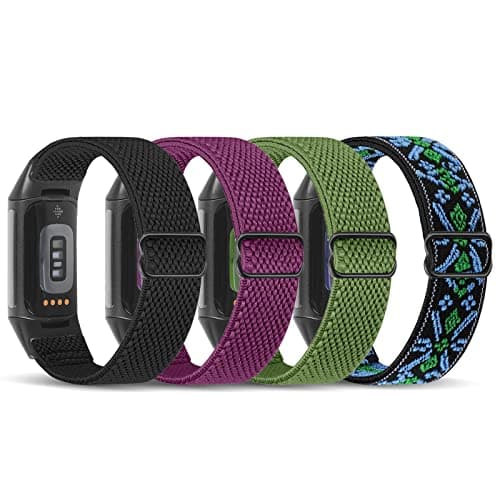 enkic Elastic Nylon Bands Compatible with Fitbit Charge 6Charge 5 Bands 4 Pack Soft Adjustable Stretchy Strap Breathable Sport Loop Replacement Wristband for Fitbit Charge 5Charge 6 Men Women