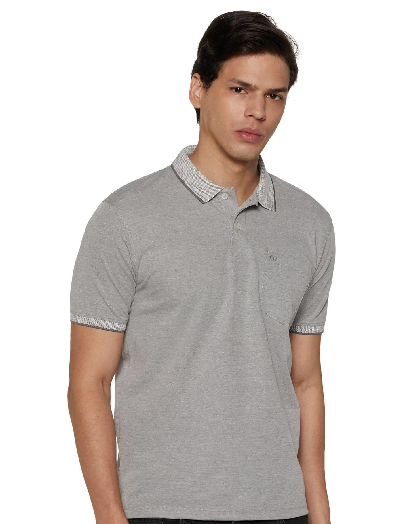 Peter England Men's Premium Branded Regular Fit Half Sleeve Polo T-Shirt with Pocket | Cotton Rich | Birds Eye Interlock Weave Light Grey