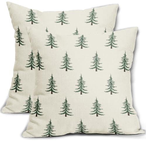 Sivirary Christmas Pillow Covers 18x18 Inch Set of 2 Xmas Tree Forest Green Cream Decorative Throw Pillowcases Outdoor Winter Farmhouse Holiday Cushion Cases Decor for Sofa Couch Bed