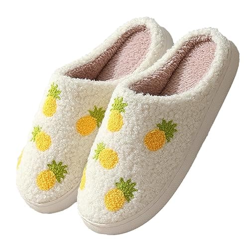 Tellrain Women Slippers Cute Pattern Big Heart Mushroom Warm Soft Bedroom Shoes Fuzzy Closed Toe Sandals Non Slip House Bedroom Slippers