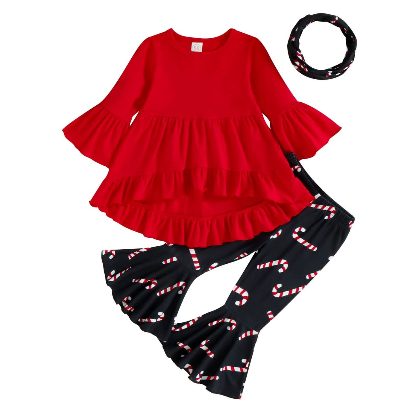 Noubeau Christmas Clothes Toddler Baby Girl Long Sleeve Shirt Dress Car Print Flared Pants BellBottom Fall Winter Outfit Set Red 1824 Months