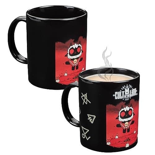 SCS Direct Cult of The Lamb Heat Changing Coffee Mug, 11oz Ceramic - Symbol Images Reveal with Heat - Officially Licensed Video Game Merchandise - Halloween Gamer Gift for Kids, Teens, Adults