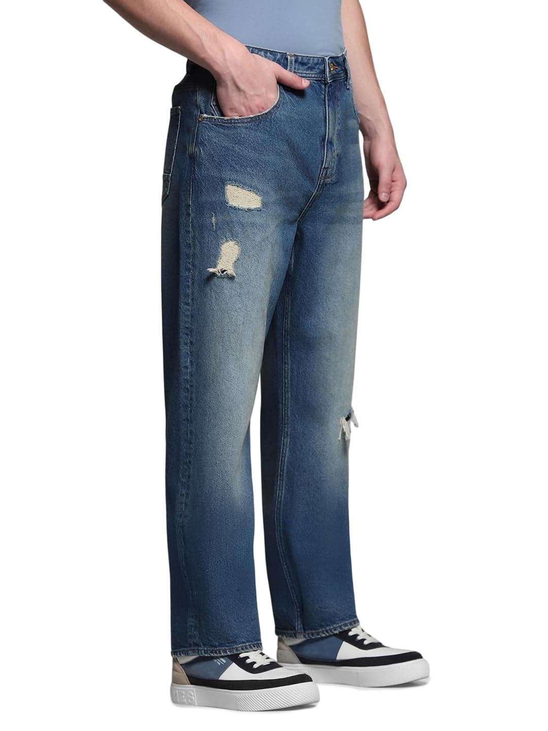 Jack & Jones Men's Loose Fit Low Rise Blue Jeans