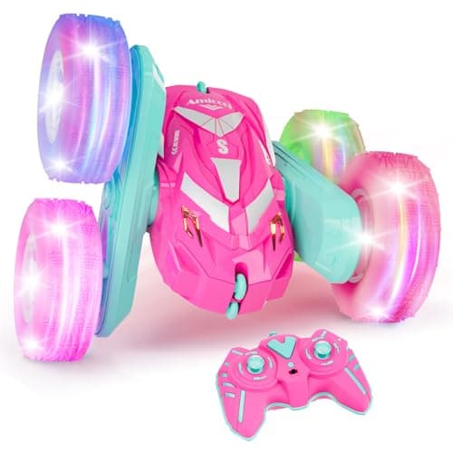 Amicool Remote Control Car for Girls 612 with Flashing Light Toys 6 7 8 9 Years Old Girl Birthday Gifts Idea RC Cars Stunt 4WD 24Ghz Double Sided 360 Flip Present for Kids Christmas Pink