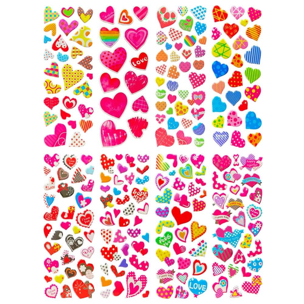 SIX VANKA 3D Puffy Stickers for Kids 8 Different Sheets Including Lovely Heart Sticker for Boys and Girls