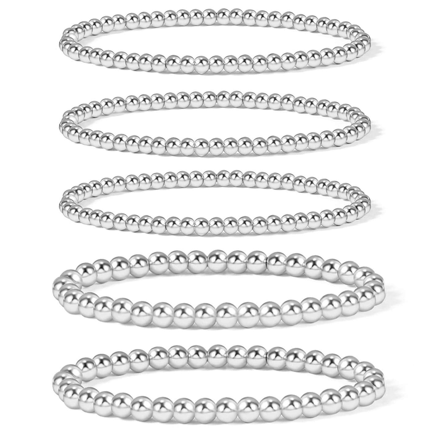 Badu Silver Beaded Bracelets for Women Silver Plated Bracelet Stretchable Adjustable Bracelet
