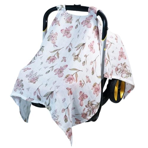 80S Muslin Car Seat Cover for Babies Soft Breathable Infant Carrier Canopy Lightweight Sunshade for Summer Universal Fit for Baby Boys Girls