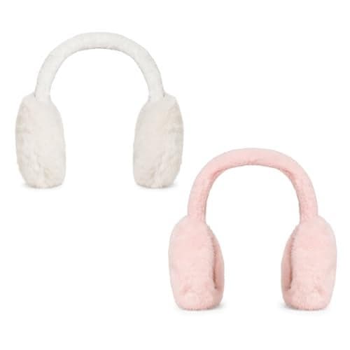 Radhu & Kabby Winter Plush Earmuffs Combo |Pink & White Ultra-Soft Faux Fur Ear Warmers for Unisex & Kids | Warm, Lightweight & Comfortable Outdoor Protection Stylish | Pack of 2