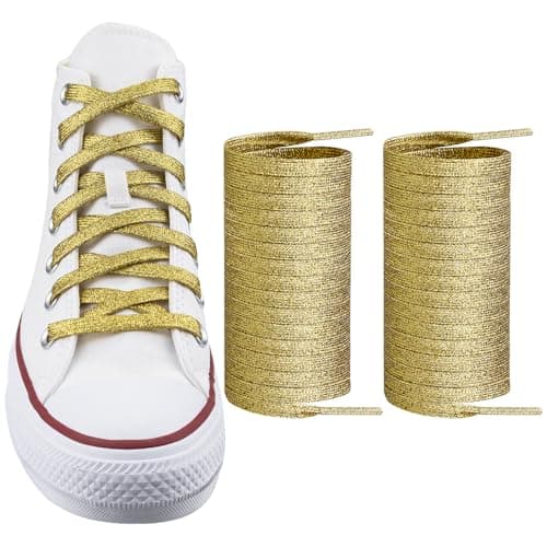 Endoto Glitter Metallic Shoe Laces for Men Women Kids Sneakers 8MM Flat Sequin Shiny Shoelaces Sparkle StringsColorGoldSize72Inch