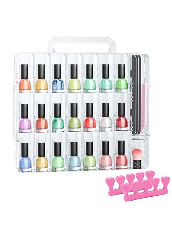 JIASHENG Nail Polish Organizer Case for 48 Bottles Gel Nail Polish Storage Holder Double Side Adjustable Space Divider for Acrylic Nail Gel Dip Powder Tips Set with Two Toe Separator