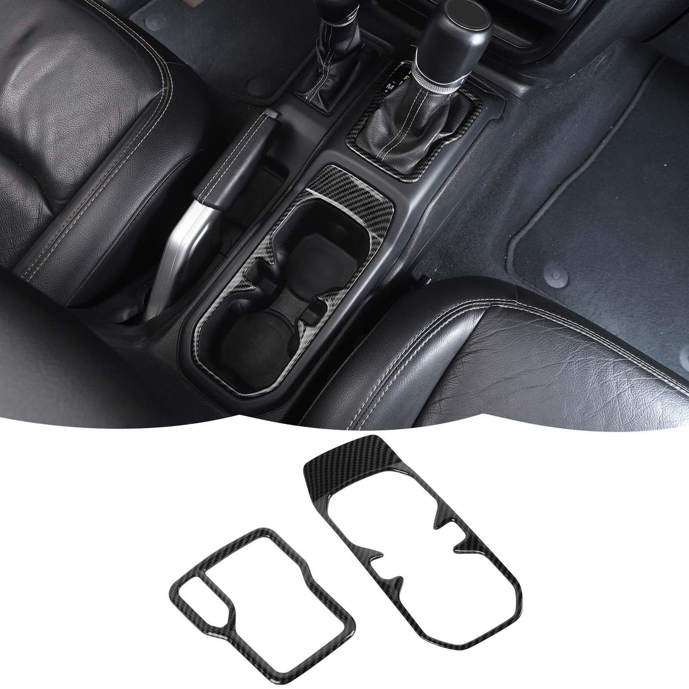 Carbon Fiber Cup Holder Trim Cover Gear Shift Cover Center Console Decoration Interior Accessories Compatible with Jeep Wrangler JL JLU Gladiator JT 20182024
