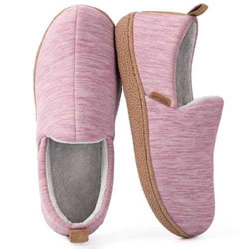 LongBay Women's Memory Foam House Shoes Cozy Brushed Jersey Slippers for Indoor Outdoor Purple, 9-10