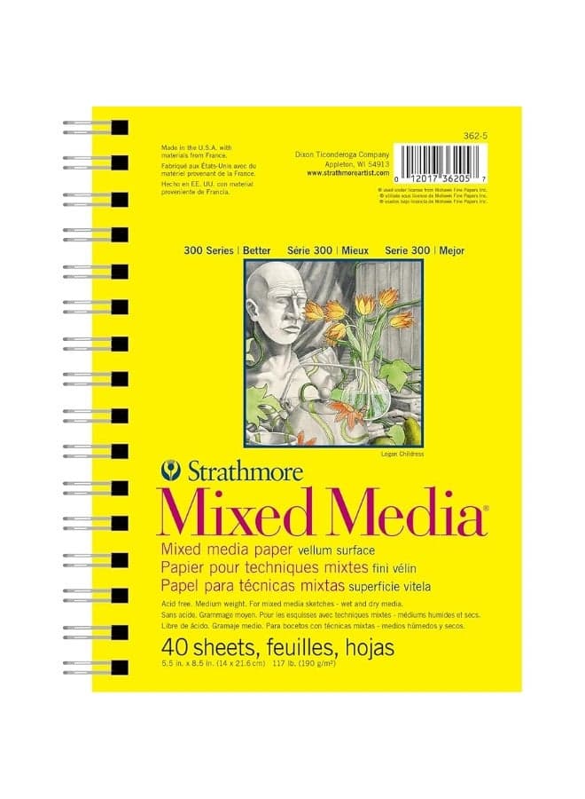 Strathmore 300 Series Mixed Media Paper Pad, Side Wire Bound, 5.5x8.5 inches, 40 Sheets (117lb/190g) - Artist Paper for Adults and Students - Watercolor, Gouache, Graphite, Ink, Pencil, Marker
