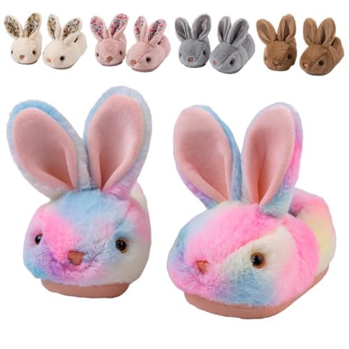 Fadezar Toddler Rabbit Winter Slippers Soft Plush Indoor Bunny Slippers for Girls Boys Full Wrapped Colorful 56 toddler CN 140