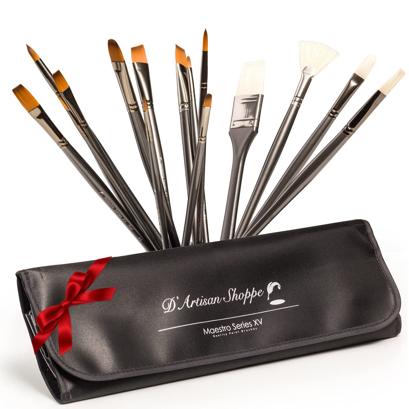 Professional Paint Brushes Art Supplies. Artist Paint Brushes for Oil, Acrylic Painting on Canvas, Watercolor, Gouache. 15pc Travel Bag Brush Holder Paint Brush Set with Large, Angled, Small Brushes